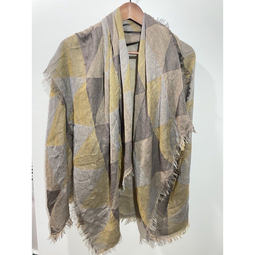 NWT Vince Camuto Brown Tan Fringe Topper Shawl Wrap Poncho Cape Scarf